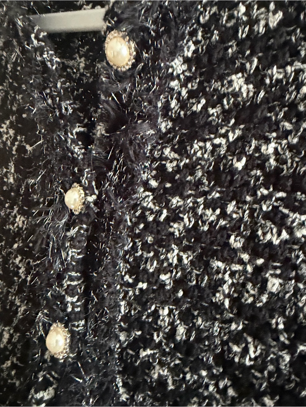 Zara Black and White Bouclé Knit Jacket with Fringe Trim - Picture 3 of 4